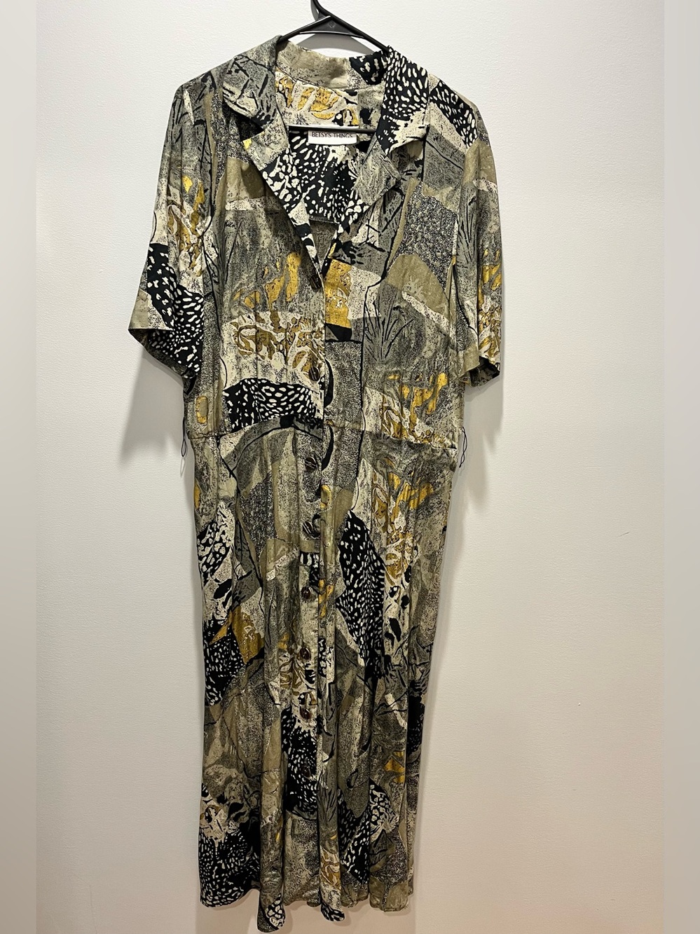 VTG 80s 90s Betsy's Things Maxi Dress Artistic Mixed Print L/XL No size Tag